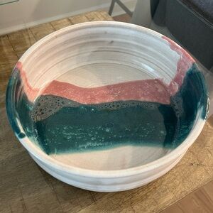 Small house pottery stoneware Bowl - Pink and Teal